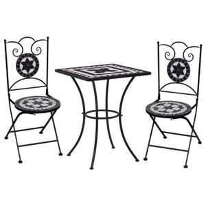 Ensemble table et chaise de jardin YUM Salons de jardin Meuble de bistro mosaïque 3pc