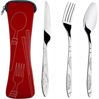 Ensemble de Couverts de Voyage Réutilisables en Acier Inoxydable, Ustensiles de Camp, Cuillère, Fourchette, Baguettes, Paille, Étui Portable, 3 Pièces/ Ensemble  15