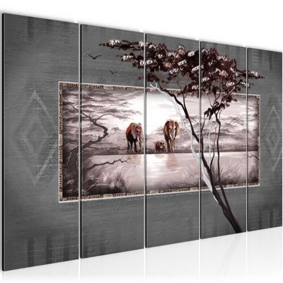 Runa art Tableau Décoration Murale Éléphant d'Afrique 200x95 cm - 4