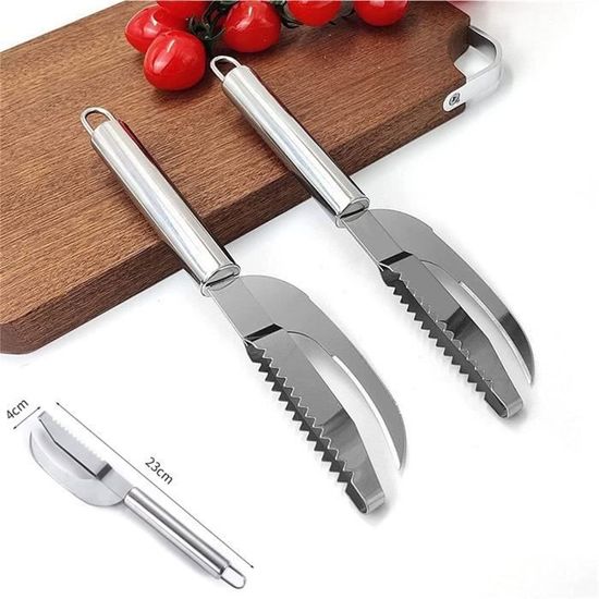 Grattoir à Écailles De Poisson En Acier Inoxydable – 3 En 1 (Désécailleur, Lame, Éviscérateur) – 23 Cm – Pour Cuisine Maison Et Pro
