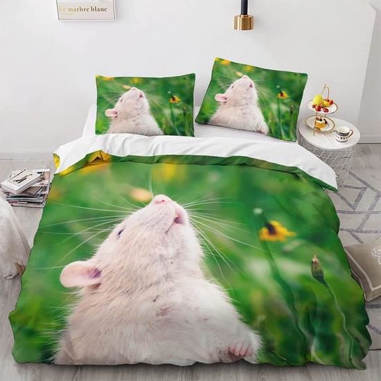 Housse De Couette 90x190 Chat & Fleurs - Microfibre Douce, Taie Oreiller Incluse