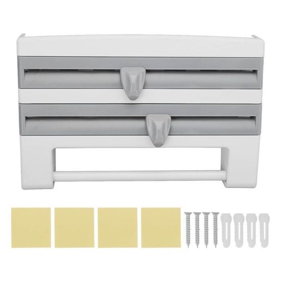 Distributeur De Film Alimentaire 3 En 1 Magnétique - Porte Rouleau Pour Film, Aluminium Et Essuie-tout - Avec Coupe-film - Noir