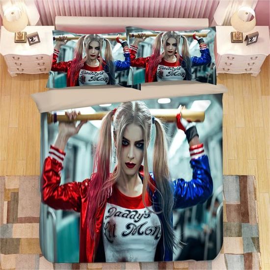 Harley Quinn Parure De Lit 3D Avec Housse De Couette Et 2 Taies D'oreiller -200x200cm[h30