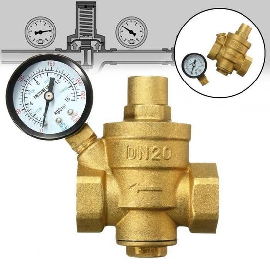 Réducteur De Pression D'Eau 3/4 DN20 En Laiton - Avec Manomètre - Réglable - Acboor