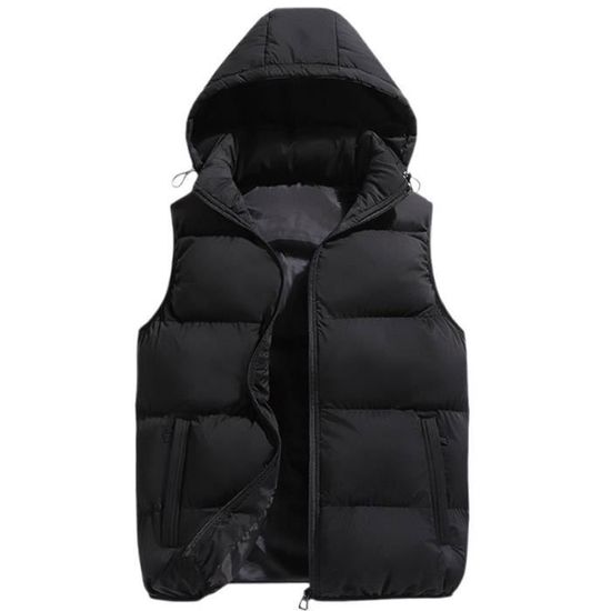 Doudoune Homme Sans Manche Doudoune a Capuche Amovible Doudoune d automne d hiver Chaud Zippe Col Montant Hommes Noir Noir Cdiscount Pret a Porter