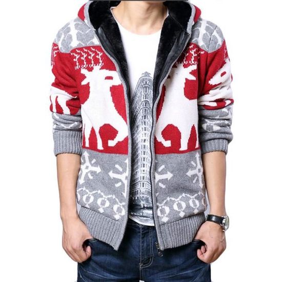 Pull Moche De Noel Homme Sweatshirt Zippé Col Roulé Drole