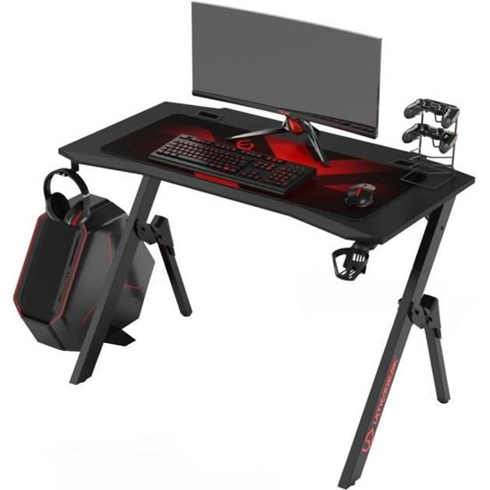 Bureau gamer - ALIGEN - 110 cm - noir / rouge - 2 trous - style moderne