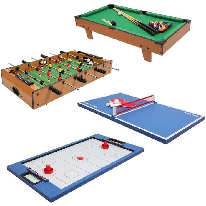 NUO Table Multi-jeux 4 en 1 Billard, Ping Pong, Hockey et Football de Table pour Toute la Famille