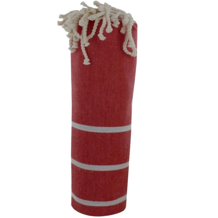 Fouta Drap Plage et Hammam Coton Couleur Rouge Foncé Petites Rayures Blanches