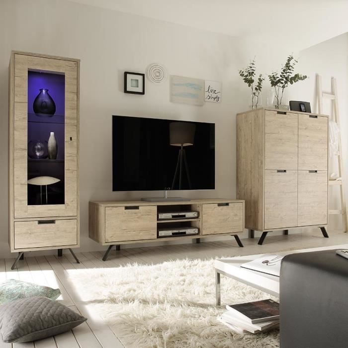 Ensemble meuble TV moderne PLUME Sans L 156 x P 50 x H 47 cm Beige