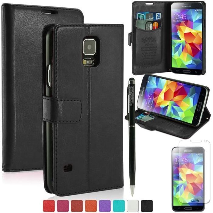HOUSSE ETUI COQUE CUIR SAMSUNG GALAXY S5 NOIR