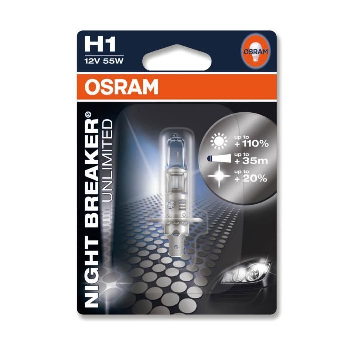 . Ampoule De Phare Voiture Osram Night Breaker Unlimited H1 1Pc-110% Plus Lumineux.