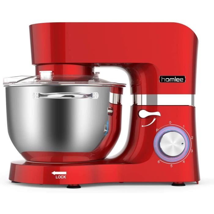 Homlee 1500W Robot pâtissier, Robot pétrin, Robot mélangeur, Pétrisseur, Robot de cuisine multifonction Faible bruit avec Bol en Aci
