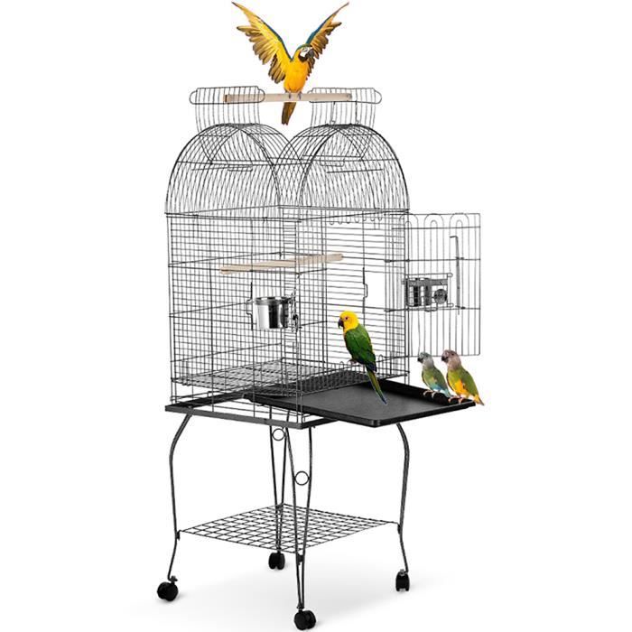 iKayaa Cage de Parrot oiseaux en Fer + Plastique + Bois avec 3 portes + Bac de glissement 53 * 53 * 139cm