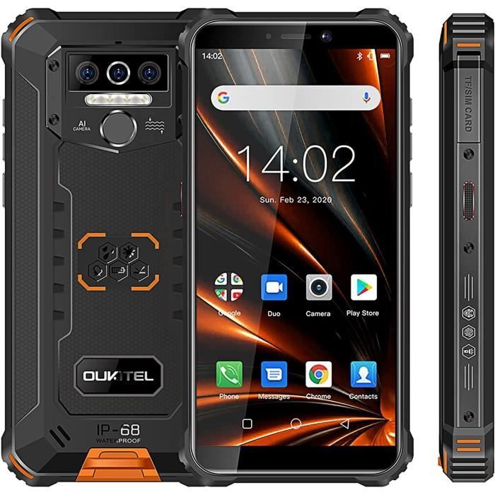 OUKITEL WP5 Pro Téléphone Incassable Portable 4GO + 64GO 8000 mAh 5,5 Pouces IP68-IP69K Smartphone Étanche 4G Android 10 Orange