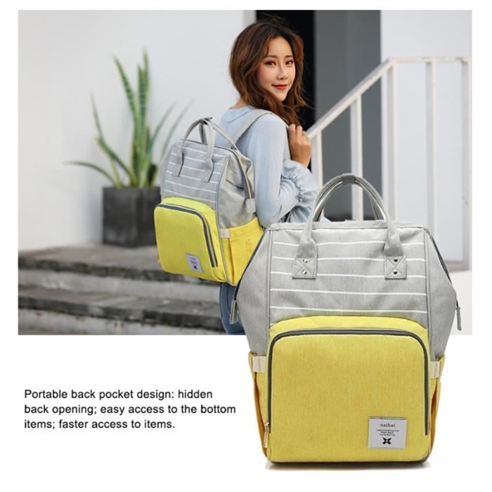 Jaune mode couches grande capacité multi-fonction sac de soins enfants voyage rayé sac à dos bébé couche-culotte sac biberon