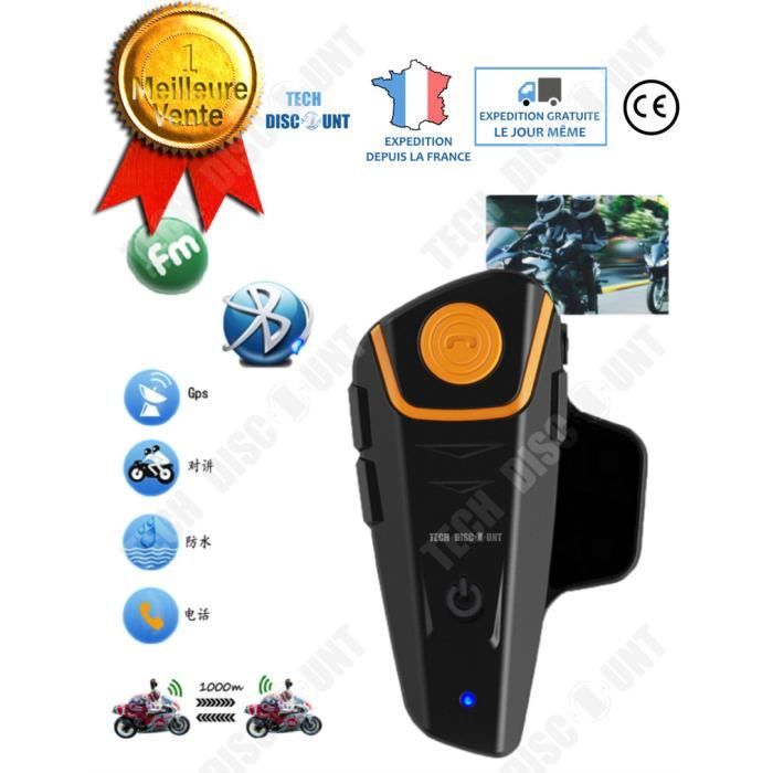 TD® Oreillette Casque bluetooth motot intercom écouteurs appels musique transmission conduite talkie-walkie 1000m Bluetooth sans fil