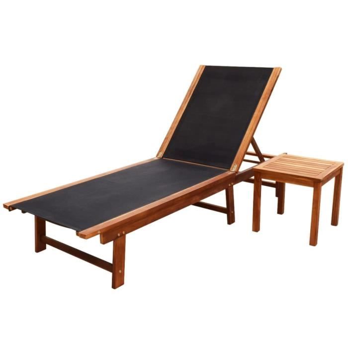 Chaise longue avec table Bois d'acacia solide et textilène-SPR