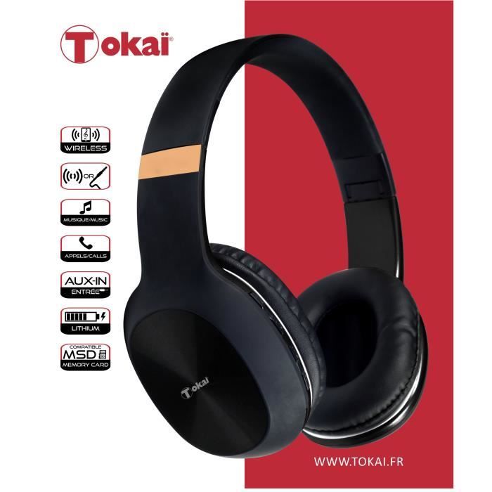 Casque sans fil stéréo + AUX-IN noir - TOKAÏ