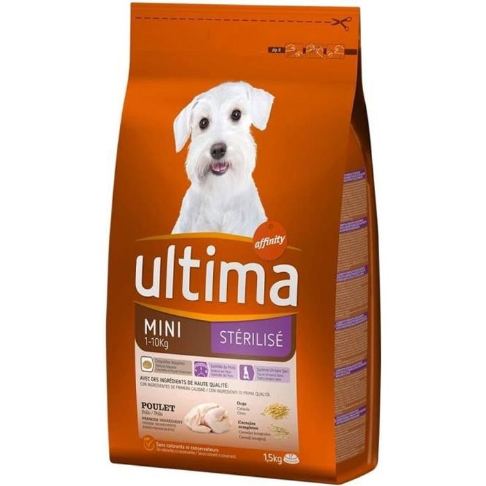Ultima Croquettes Chiens Mini 1-10 Kg Stérilisé Poulet Riz Format 1,5Kg (lot de 3)
