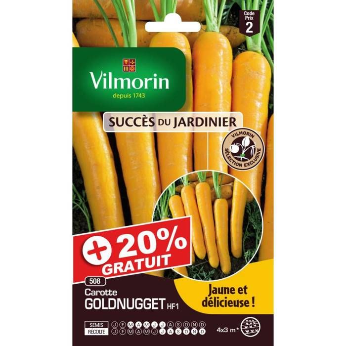 Sachets graines carottes Goldnugget HF1 +20% gratuit