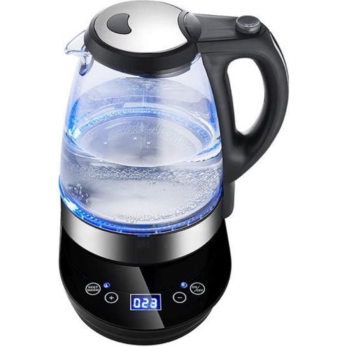 Bouilloire électrique programmable - Température réglable - 1,7 L - Inoxy et verre - LED bleu éclairage intérieur - 2200W VINTEKY®