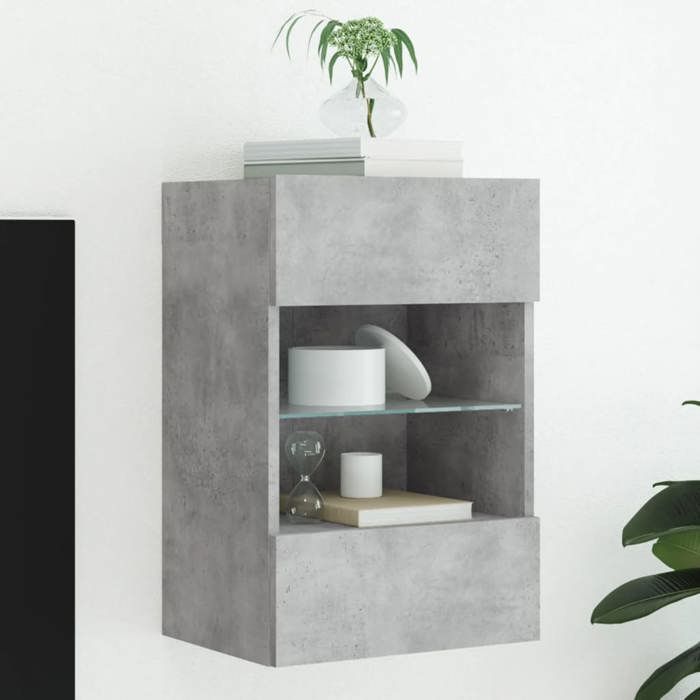 vidaXL Meuble TV Mural avec Lumières LED Armoire de Télévision Suspendue avec Étagère Meuble Télé Flottant Moderne Gris 837084
