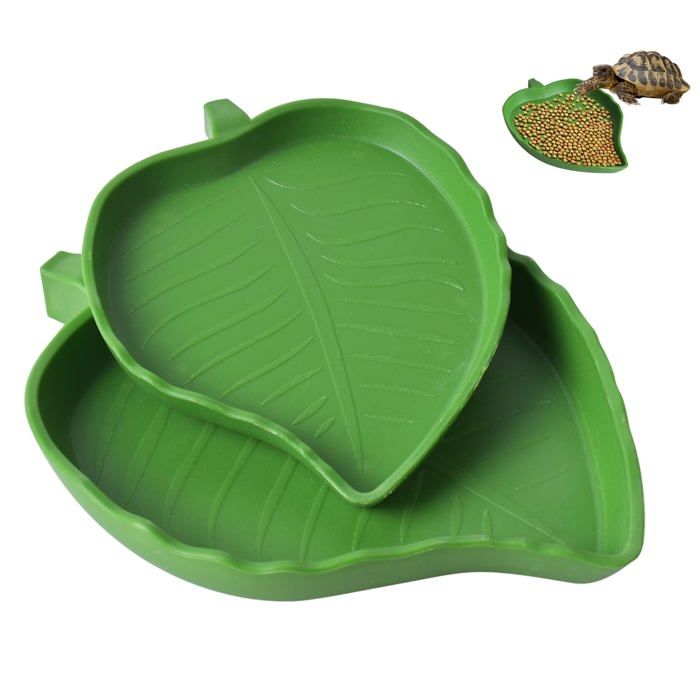 Gamelle / écuelle pour reptiles - VESANEAE - Lot 2 pièces - Forme feuille - Plastique haute qualité - Vert