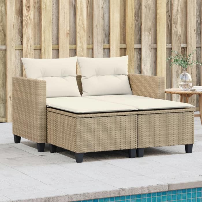 vidaXL Canapé de Jardin 2 Places avec Tabourets Siège de Patio Meuble de Terrasse Balco Arrière-cour Extérieur Beige 365794
