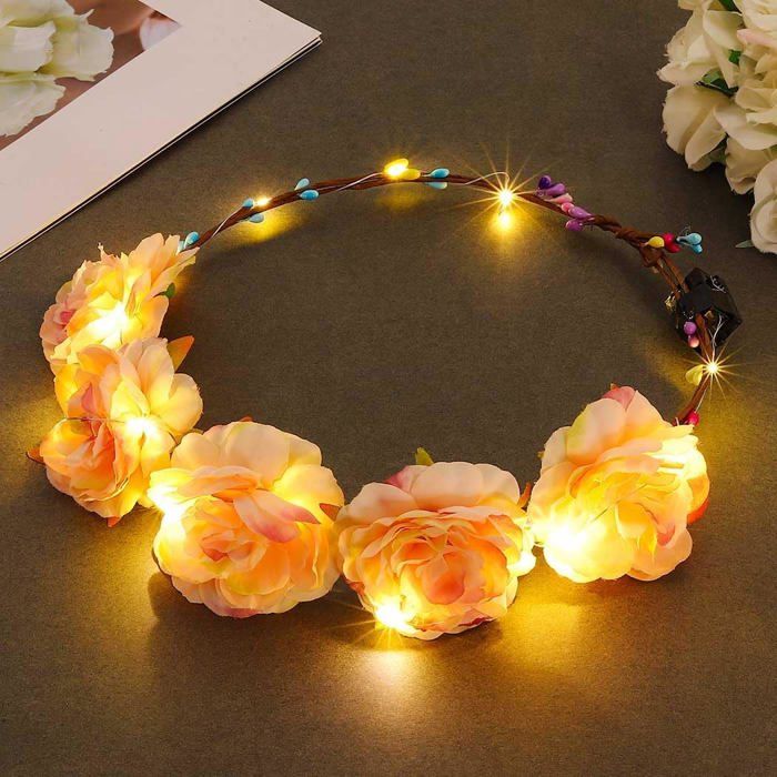 Couronne De Fleurs Lumineuse À LED - Couronne De Cheveux Pour Mariage, Festival
