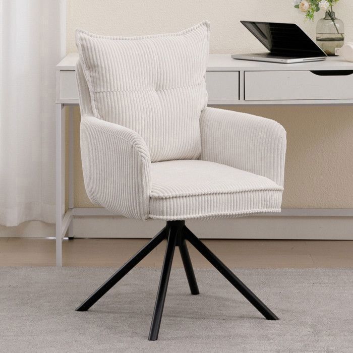 Chaise De Bureau Coiffeuse Élégante Ya-Home - Dossier Pétale & Pieds Dorés - Blanc Luxe Moderne