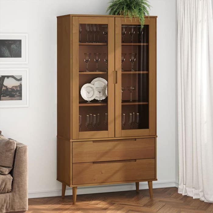 vidaXL Armoire à vitrine MOLDE Marron 90x35x175 cm Bois de pin massif 4013413