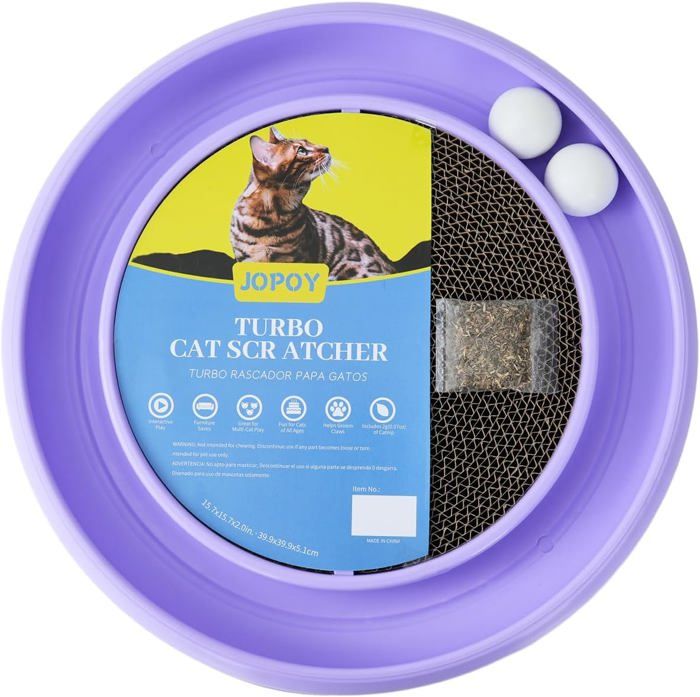 Meilleurs prix pour Tapis griffoir rond pour chat avec deux balles à gratter jouets pour chattapis à gratter avec balle rotative interactive(Violet)