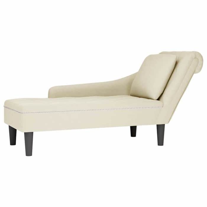 vidaXL Fauteuil long avec coussin et accoudoir droit crème velours fauteuil fauteuil de détente fauteuil long rembourrée 4009779