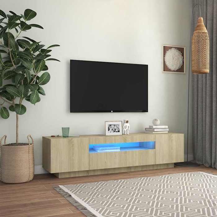 Meilleures Meuble TV avec lumières LED - chêne sonoma - 160x35x40cm SSD12904915