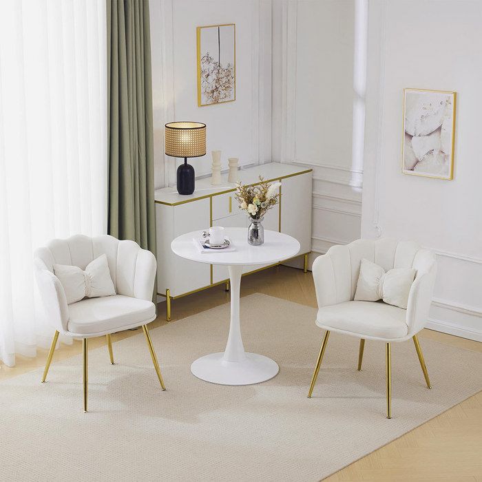Ensemble de 2 Fauteuils de salon Fauteuil rembourrées avec coussins papillon - SWEIKO - Velours Beige Ensemble de 2 Fauteuils de salon Fauteuil rembourrées avec coussins papillon - SWEIKO - Velours Beige