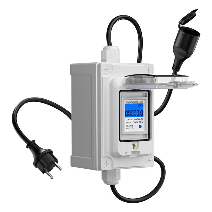 Compteur électrique numérique mobile 230 V 60 A extérieur KWH étanche IP67 prise industrielle LED avec réinitialisation