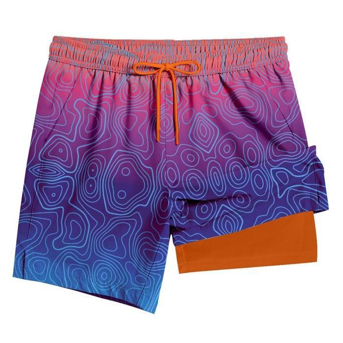 Short de Bain Homme 2 en 1 Taille Élastique Avec Doublure de Compression Short de Plage Séchage Rapide Couleur Dégradé - Bleu