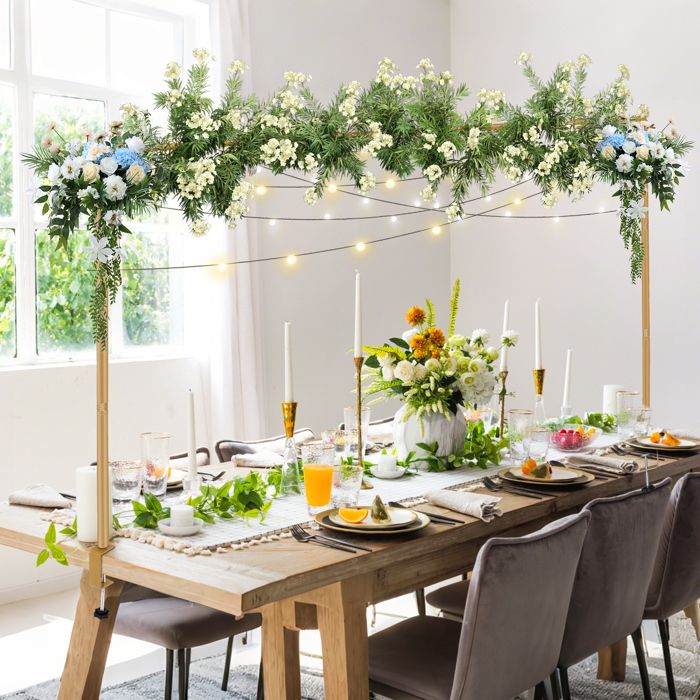 Arche de Table Réglable Or Métal - Tige Décorative Pinces 120-260CM - avec Pinces Pour Noël/Mariage/Anniversaire Fêtes