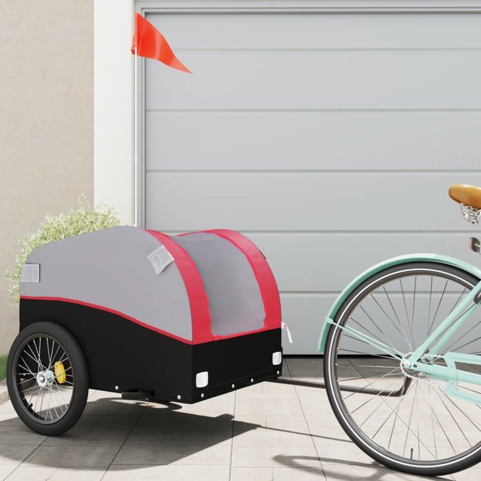 CLARENCE® Remorque de vélo - Chariot de vélo - noir et rouge 45 kg fer LL380