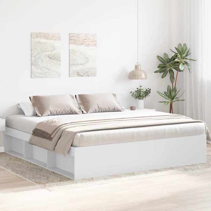 Lit Double Adulte Cadre de lit - SOLOMON - blanc 200x200 cm JILLS 89804