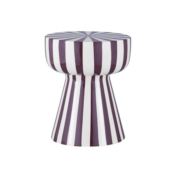 Table dappoint. bout de canapé. table de chevet. acier émaillé rayures bicolore. violet et blanc. Ø34 x H41cm