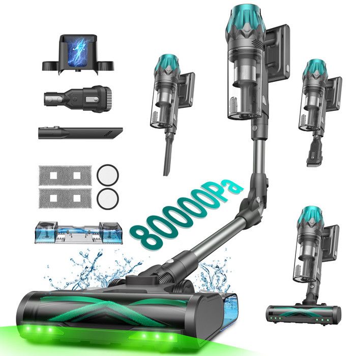 Vactidy Blitz V15 Max - Aspirateur Balai sans Fil - 80 kPa/130AW/580W - 65 Min Autonomie - Écran LED - Bac 15 L - Sec/Humide - Vactidy france