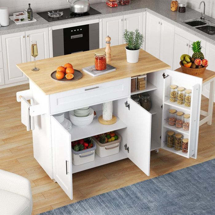 Buffet bas 132.5x44(70)x90 cm avec roulettes et armoire Buffet de cuisine avec plan de travail rabattable Buffet salon en blanc