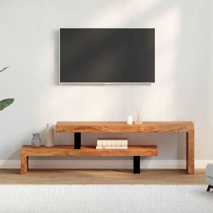 Meuble TV en bois dacacia - vidaXL - Bois dacacia massif - Pieds en fer forgé - 112x30x40 cm