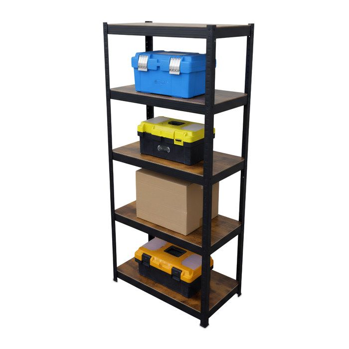 Relaxdays étagère lourde 168 x 80 x 40 cm 350 kg 5 niveaux design industriel rangement cave noir/marron