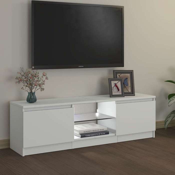 NEUF Armoire TV - Blanc - Meuble TV - TABLE TV - avec lumières LED - Blanc 120x30x36 cm - TT3490