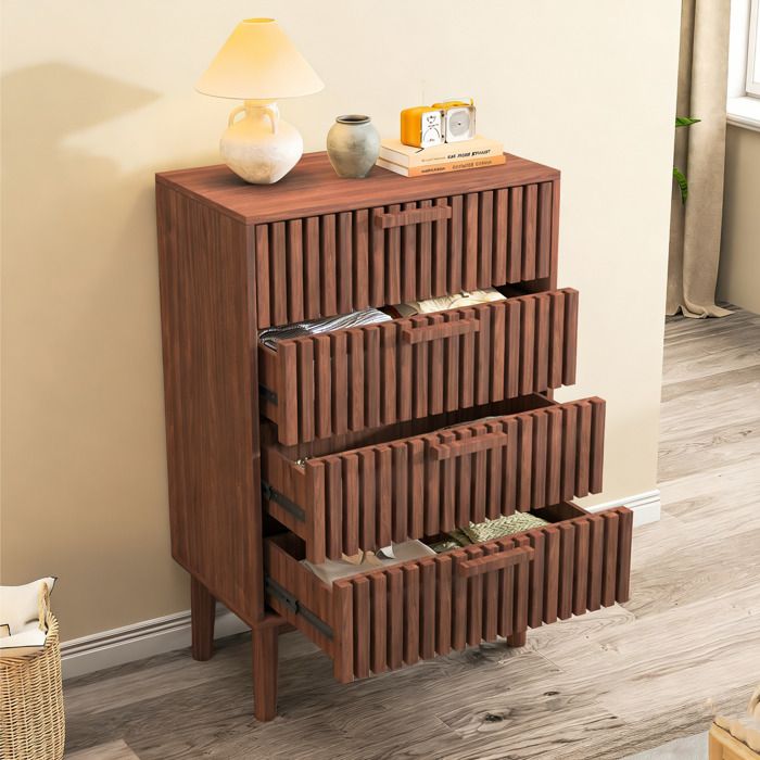 Commode 4 tiroirs Commode Chambre Adulte 60x34x91cm Meuble de Rangement en Bois pour Salon Chambre et Couloir Bois Marron