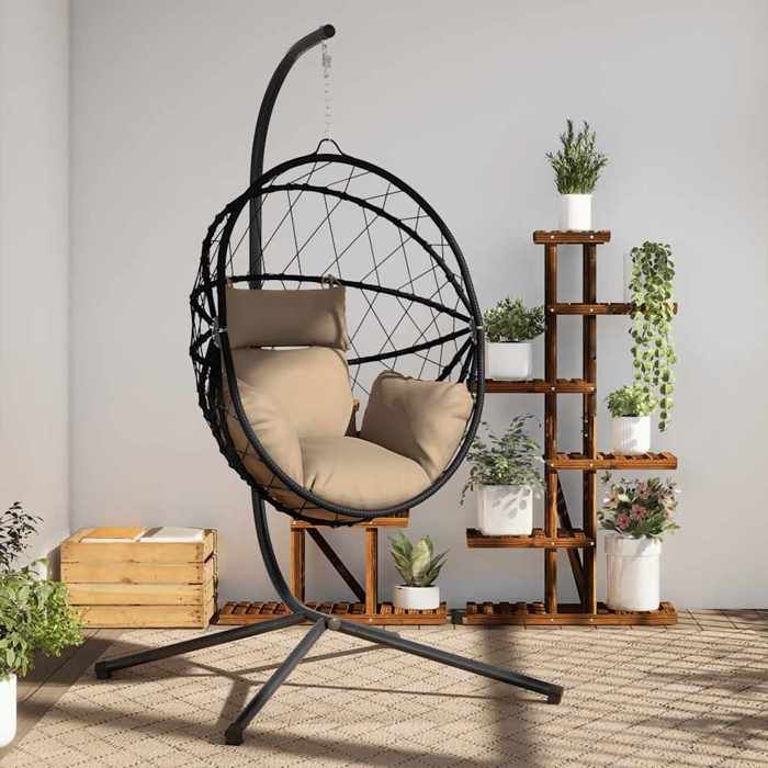 En solde Chaise suspendue - BURKE - fauteuil œuf suspendu - en forme dœuf et support taupe rotin et acier J5852