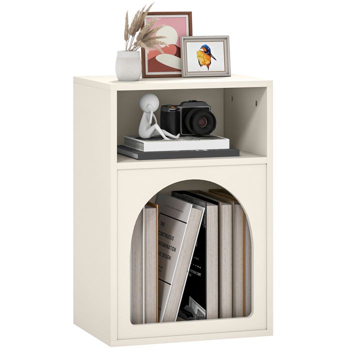 Table de chevet - HOMCOM - compartiments ouverts - design arqué - MDF - 40 x 30 x 60 cm - crème